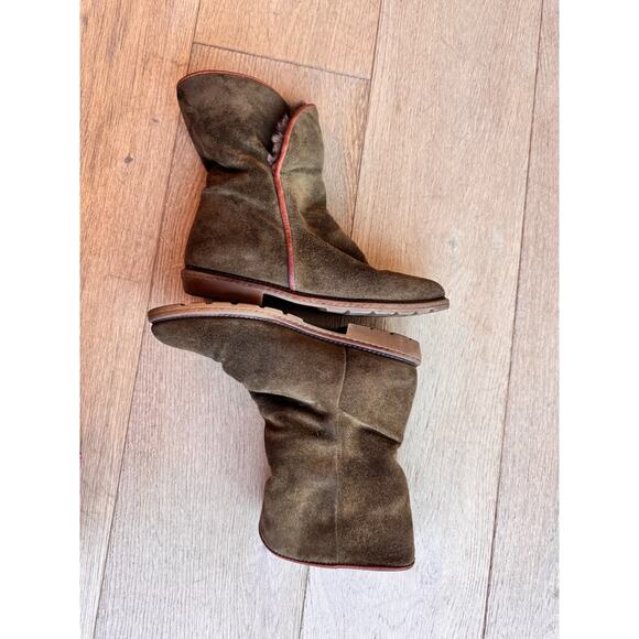 L.L. Bean Boots Sz 6.5 Women's Fur-Lined Green Suede Cozy Vintage Cabincore - Picture 6 of 9